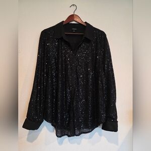 Torrid Madison Sequin Top Button Black Blouse Sz 2 (18/20) / 2X Party Holiday